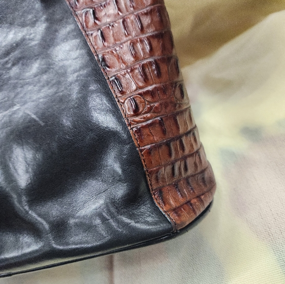 Brahmin Tuscan Collection Medium Asher Tote Pecan Brown Croc Black Leather Zip - Picture 12 of 15